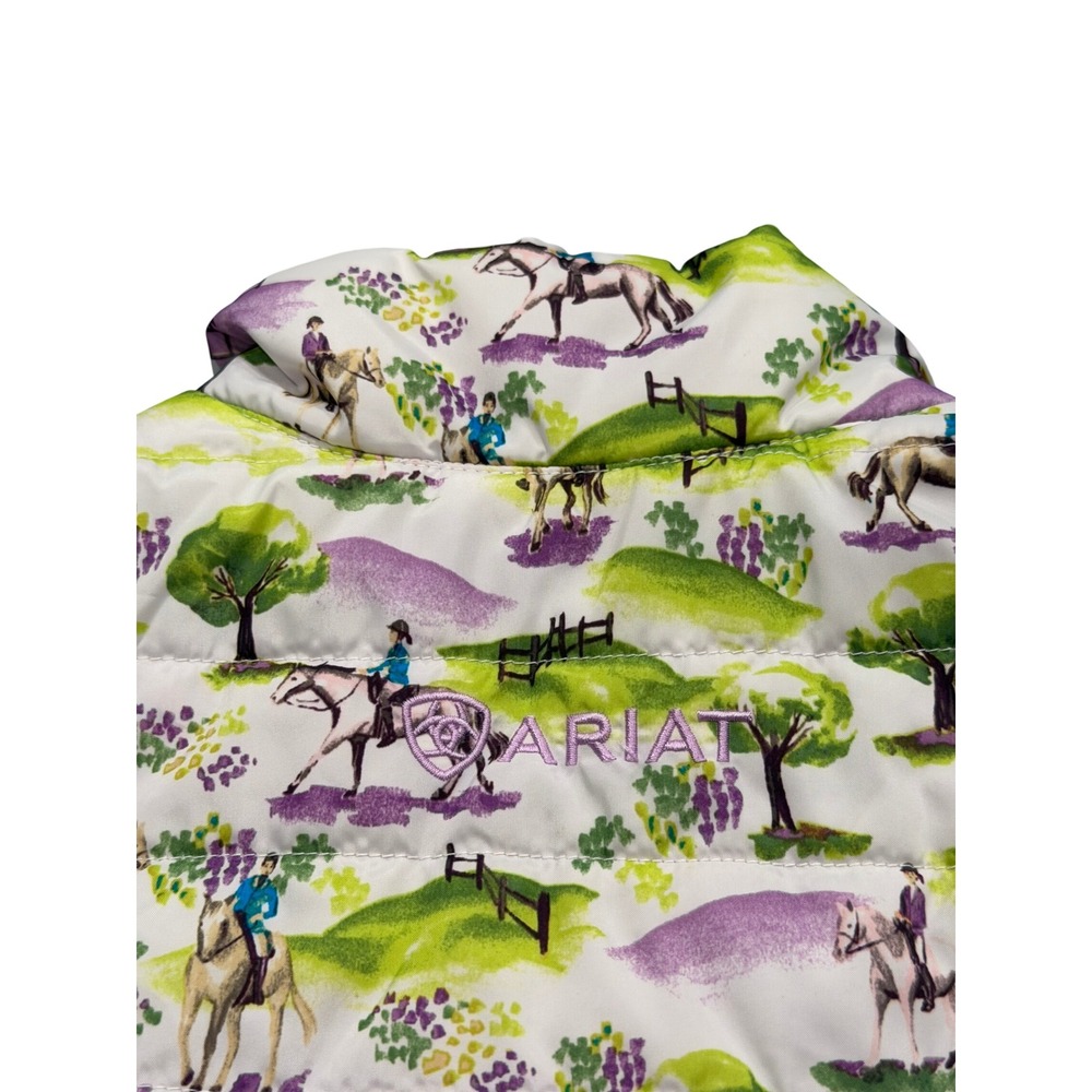 Ariat Girls Large Puffer Vest Purple Scenic Equestrian Horse Print Quilted Zip - Picture 3 of 9